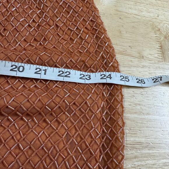 Mac Duggal NWT Copper Beaded Wrap Over Puff Sleeve Dress Rhinestone Waist Sz 16 - Picture 9 of 10